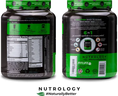 Miniatura 3 de Nutrology TRIPACT Proteína vegana en polvo – Proteína orgánica de guisantes, arroz y calabaza, BCAA y glutamina, batidos sustitutivos de comidas a