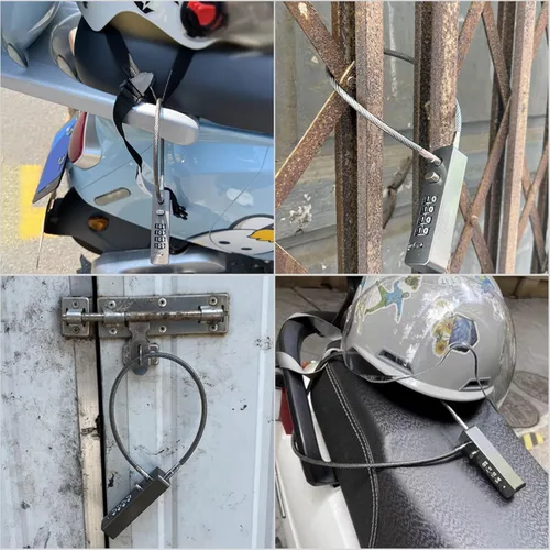 Miniatura 4 de Cerradura de puerta de valla al aire libre - bicicleta, cadena de cable, cerraduras de combinación Gris