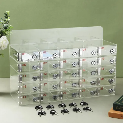 Miniatura 2 de Threan Caja de almacenamiento para teléfono celular de 25 ranuras, gabinete de almacenamiento transparente para teléfono celular, montaje en pared
