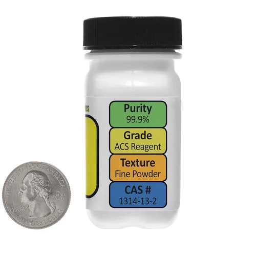 Miniatura 2 de Óxido de zinc [ZnO] 99.9% ACS grado polvo 2 onzas en una mini botella ahorradora de espacio