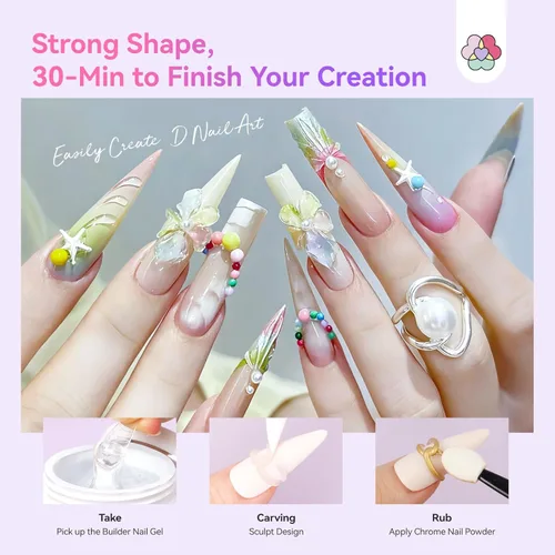 Miniatura 5 de SAVILAND Gel de uñas sólido antiadherente avanzado: transparente y blanco para esculpir instantáneamente 3D, gel para esculpir uñas con polvo