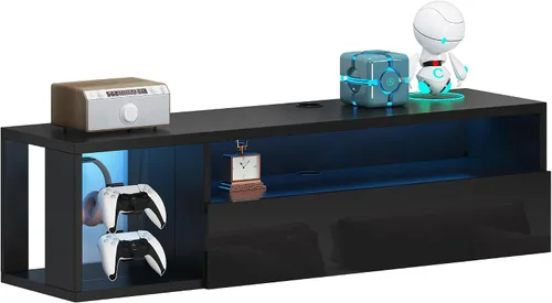 Miniatura 8 de DlandHome Soporte flotante para TV con luz LED, consola multimedia de 39.3 pulgadas, estante flotante para debajo del televisor con estante