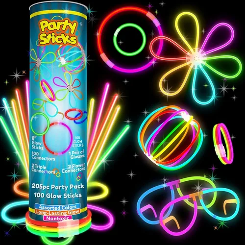 Miniatura 8 de PartySticks Ultra Bright Bulk Party Supplies - Glow in The Dark Glow Sticks with Eye Glasses, Bracelets, and Connectors - Light Up Halloween 4th of