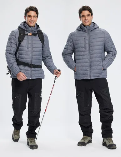Miniatura 7 de fit space Chaqueta alternativa de plumón para hombre, acolchada, ligera, plegable, con capucha desmontable