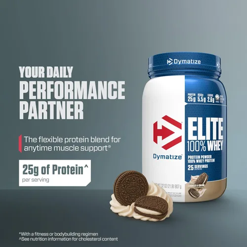 Miniatura 2 de Dymatize Elite Proteína en Polvo 100% de Suero, Galletas y Crema, 25g de Proteína, 5.5g de BCAA, Menos de 140 Calorías, Sin Gluten, 3g