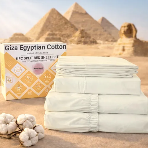 Miniatura 23 de MyGiza Sheets - Juego de sábanas de algodón Giza de primera calidad, tamaño split king, individual, matrimonial, king y queen, set de 4 unidades.