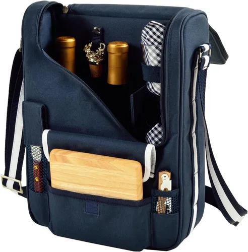 Miniatura 5 de Picnic at Ascot Bolsa térmica original aislada para vino y queso, diseñada, montada y aprobada de calidad en los Estados Unidos Azul marino/Blanco