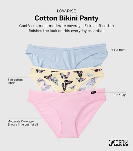 Miniatura 2 de Victoria's Secret Paquete de bragas de bikini de algodón rosa, ropa interior para mujer (XS-XXL)
