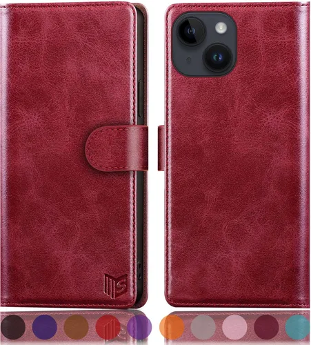 Miniatura 10 de SUANPOT Funda protectora tipo cartera con función atril para iPhone 15 Plus de 6.7 pulgadas, con soporte para tarjetas de crédito RFID, funda
