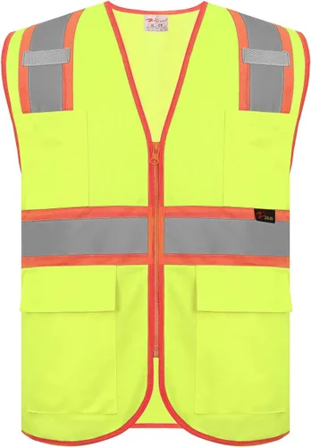 Miniatura 2 de zojo Chalecos de seguridad de alta visibilidad con bolsillos, paquete de 5, chaleco reflectante al por mayor para trabajos al aire libre, ciclismo