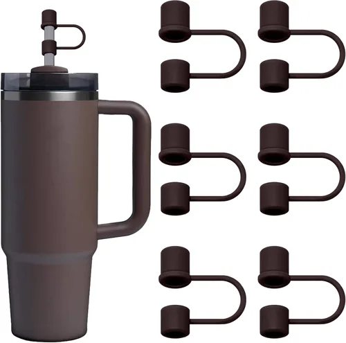 Miniatura 12 de 6 piezas de cubierta de pajita de silicona compatible con Stanley 30 y 40 Oz Accesorios para vaso Toppers de pajita marrón Reutilizable para taza