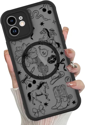 Miniatura 57 de Funda magnética para iPhone 17 Pro [compatible con MagSafe], bonita funda de moda con estampado de leopardo negro, translúcida, mate, parte trasera
