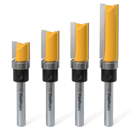 FivePears Juego de 4 brocas de enrutador de corte al ras con patrón de vástago de 1/4 pulgadas, rodamiento superior de corte empotrado para