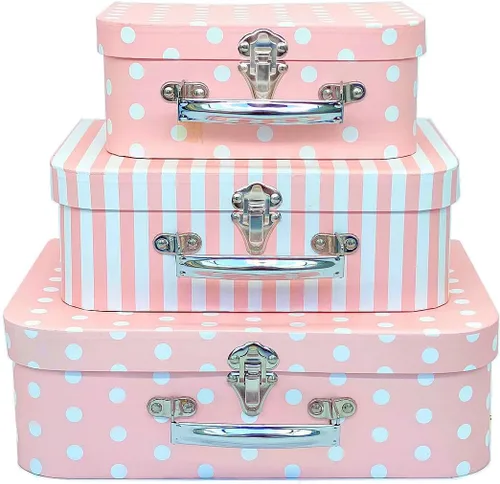 Miniatura 6 de Juego de 3 maletas de cartón decorativas, compatibles con organizador de almacenamiento Barbie, ropa de muñeca, juguetes, fotos, accesorios, Puntos