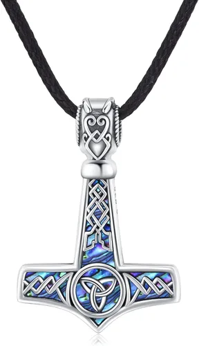 Collar de talismán de martillo de Thor vikingo nórdico, plata de ley 925, concha de abulón, amuleto de runa vintage, joyería Noridc, regalo vikingo