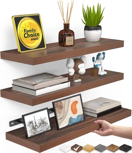 Miniatura 16 de BAYKA Estantes flotantes para pared, estantes de madera rústica montados en la pared para baño, dormitorio, sala de estar, cocina, estante colgante