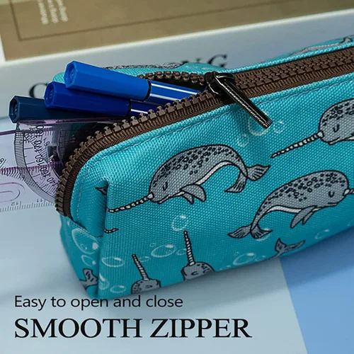 Miniatura 4 de LParkin Lindo Narwhal lona lápiz caso pluma bolsa bolsa estacionaria gadget maquillaje cosméticos bolsa caja
