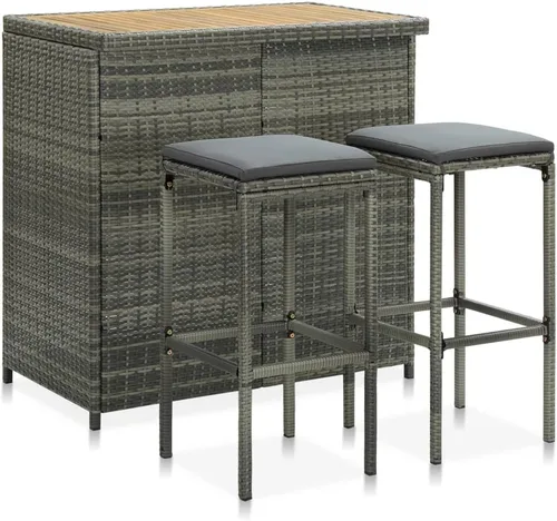 Miniatura 13 de Juego de barras de 3 piezas de ratán sintético rectangular marrón con marco de acero, diseño moderno para interiores y exteriores, comedor y patio