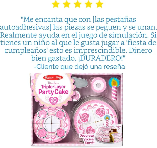 Miniatura 6 de Juguete de madera en forma de pastel de fiesta de tres capas Melissa & Doug, construcción robusta con pestañas autoadhesivas, gran regalo para niñas