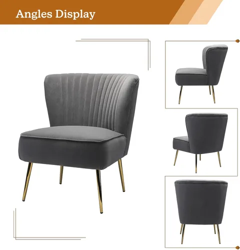 Miniatura 6 de Tina's Home Silla decorativa de terciopelo sin brazos, silla auxiliar pequeña tapizada moderna con patas doradas, cómoda y bonita silla con respaldo