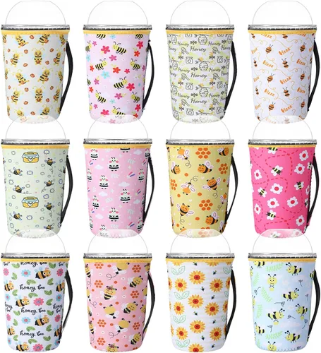 Miniatura 16 de Boao 12 Piezas Fundas Reutilizables para Vasos Helados Aislante de Neopreno Portavasos para Bebidas para Vaso Térmico Bebidas Frías y Calientes