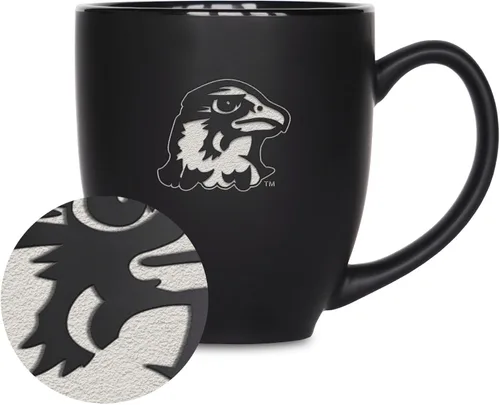 Miniatura 381 de Rico Industries - Taza de cerámica mate negra con grabado láser estándar de 15oz para NCAA (escuelas T & U) - Para bebidas calientes o frías
