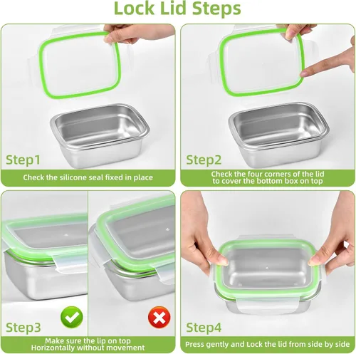 Miniatura 4 de UPTRUST Recipientes de acero inoxidable para almacenamiento de alimentos, tapas herméticas y a prueba de fugas, juego de 5 recipientes, aptos