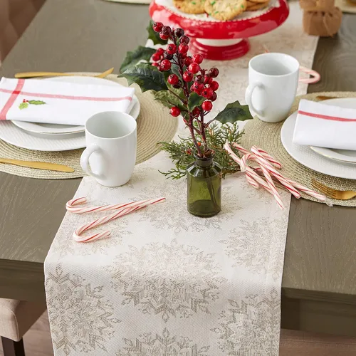 Miniatura 9 de Colección de mesa navideña DII Sparkle Metallic, camino de mesa, 14x72 pulgadas, copos de nieve en jacquard