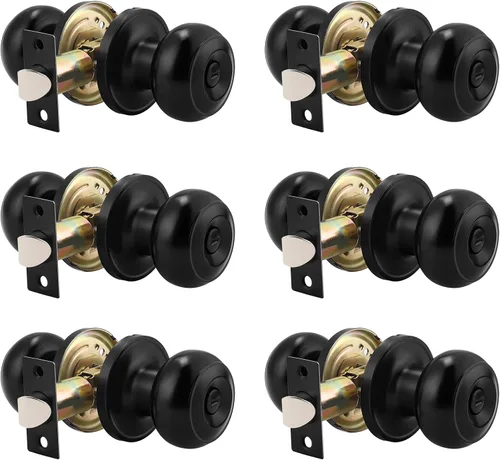 Miniatura 11 de Probrico Paquete de 6 pomos de privacidad para puerta, cerradura interior para dormitorio, baño, manija de puerta de latón antiguo, bola redonda sin
