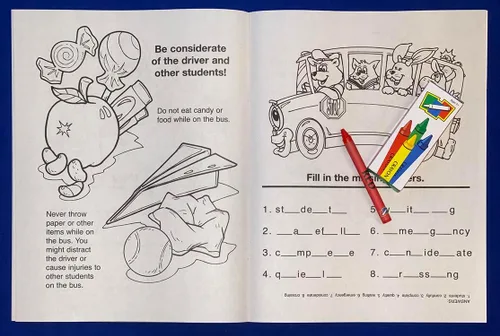 Miniatura 3 de ZOCO Libros para colorear y actividades de seguridad y reglas de autobús escolar (paquete de 25 unidades, con lápices de colores) - Regalo y folleto
