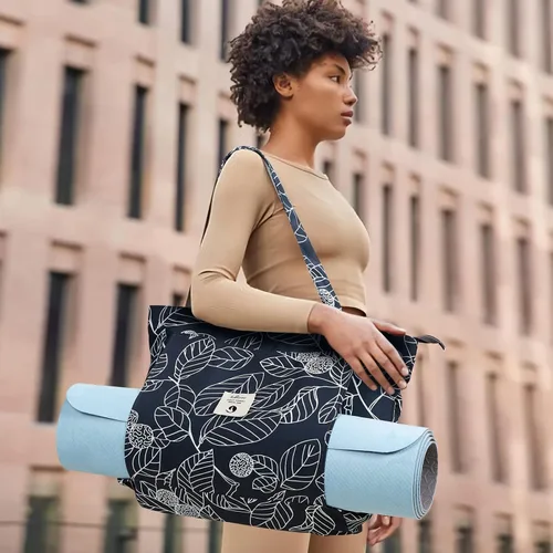 Miniatura 2 de Bolsas de yoga WLLWOO WLLWOO para mujeres con porta-mats de yoga, bolsa de lona para llevar, para pilates, para el hombro, para viajes, oficina, Hoja