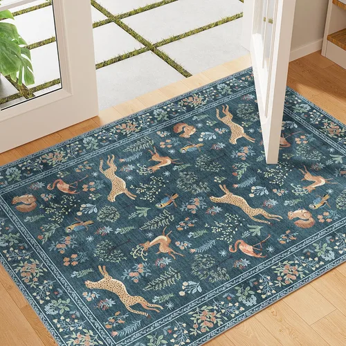 Miniatura 73 de DUKINO Alfombra de área de 6 x 9 pies, alfombra floral para sala de estar, ligera, antideslizante, lavable, alfombra de interior de pelo bajo
