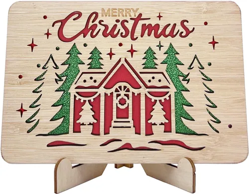Miniatura 20 de 67 divertidas tarjetas de madera de Navidad, Ho Merry Chaos‑Mas, interior rojo en blanco para mensaje personalizado, regalo para familiares