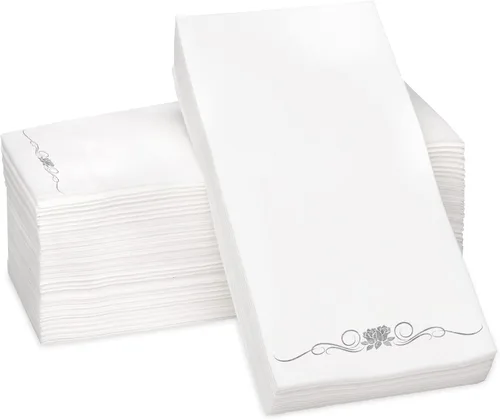 Servilletas de papel Airlaid con estampado de lámina plateada, 1/6 plegado de 12 x 17 pulgadas, toallas de mano desechables para invitados,
