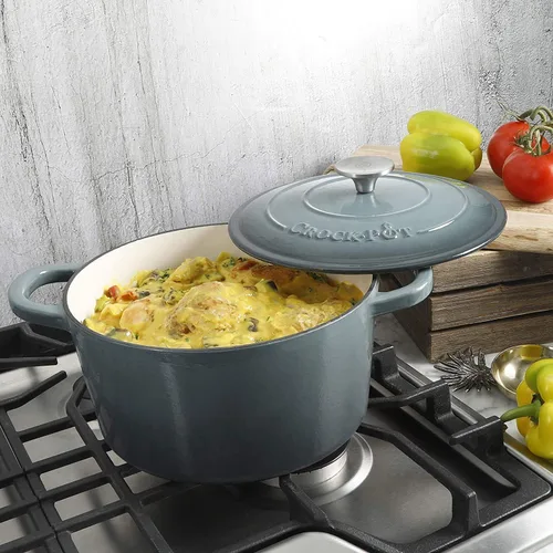 Miniatura 6 de Crock Pot olla para horno holandés de hierro fundido artesanal de 7 cuartos de galón, Gris (slate gray)