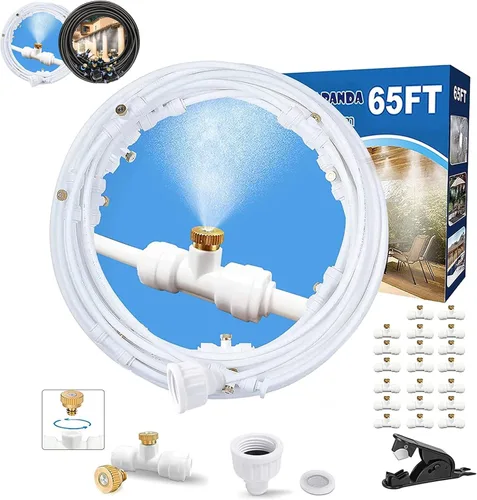 Miniatura 12 de Sistema de nebulización para patio de 80 pies (78.7 ft), manguera de rociador de agua para exteriores, jardín, invernadero, cubierta, paraguas, Negro