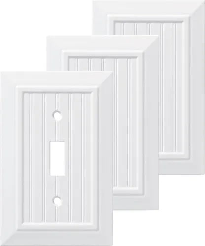 Miniatura 13 de Franklin Brass Beadboard Clásico (Paquete de 1) Cubierta Decorativa para Interruptor de Luz Blanco Puro Placa de Pared de 2 Posiciones