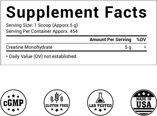 Miniatura 2 de Monohidrato de creatina en polvo, polvo de creatina micronizada, sin sabor, puro y sin gluten, 0.18 oz (5000 mg) por porción, 5.1 lbs (5 libras)