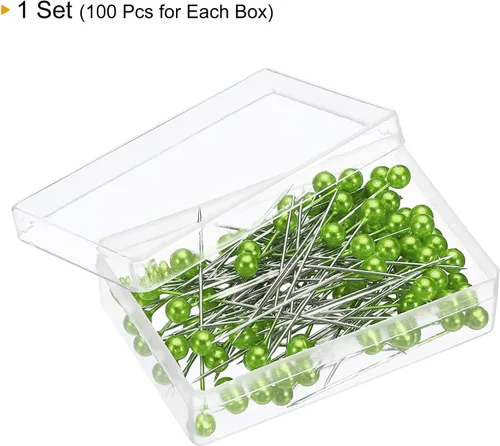 Miniatura 3 de PATIKIL Alfileres de costura perlados, 1 juego de agujas de cabeza de bola de acero inoxidable para decoración de modista, color verde