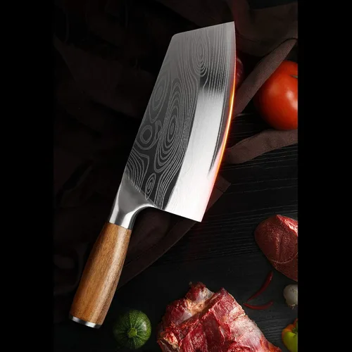 Miniatura 5 de BLADESMITH Cuchillo de carnicero para carne y verduras no congeladas, rebanadora de cocina de chef chino de 7", hoja de acero inoxidable alemán HC