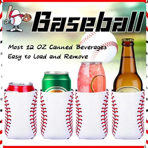 Miniatura 3 de 18 fundas plegables para enfriar latas de béisbol Insulated Neoprene, Beer Drink Beverage Can Bottle Cooler Sleeves, Sports Birthday Party