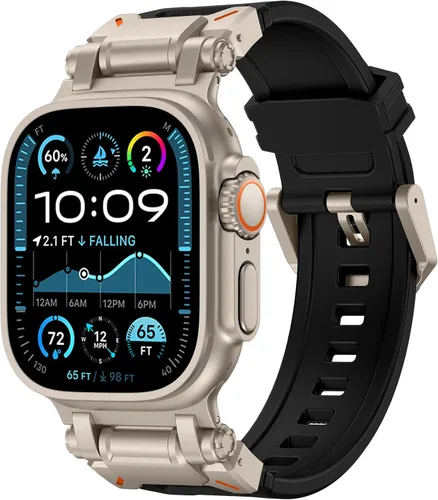 Miniatura 13 de FULLIFE Diseñado para Apple Watch Band Apple Watch Ultra 3/2/1 1.929 in para hombres, bandas de goma de silicona con conector de metal para Apple