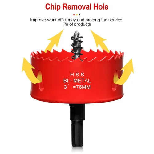 Miniatura 4 de Sierra de agujero de 3" (76mm) para madera y plástico, broca de perforación de núcleo de sierra de agujero HSS bimetálica para paneles de yeso, Rojo