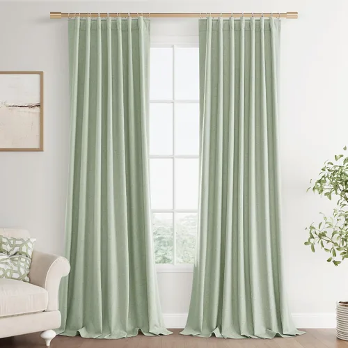 Miniatura 56 de Joywell - 2 cortinas de lino 100% opacas, con jareta/trabillas traseras/cinta para ganchos/anillas con clip, aislamiento térmico y ganchos