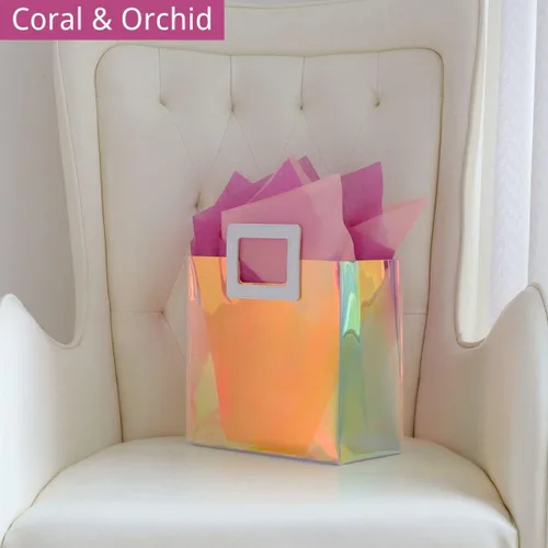 Miniatura 5 de VUOJUR 1 bolsa de regalo reutilizable S de 8.3 pulgadas y 1 M de 11 pulgadas con papel de seda, coral y orquídea
