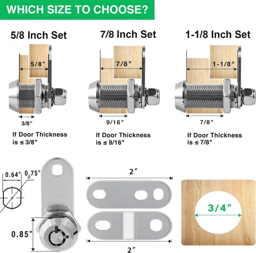 Miniatura 2 de 10 paquetes de cerraduras para cajas de herramientas con llaves, cerradura de leva de gabinete de 5/8" con llave similar, cerradura de caja de Cromo