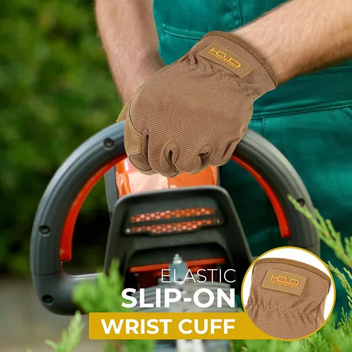 Miniatura 5 de HANDLANDY Guantes de jardinería de cuero para hombre, guantes de trabajo utilitarios para mecánicos, construcción, conductor Caqui (1 par)