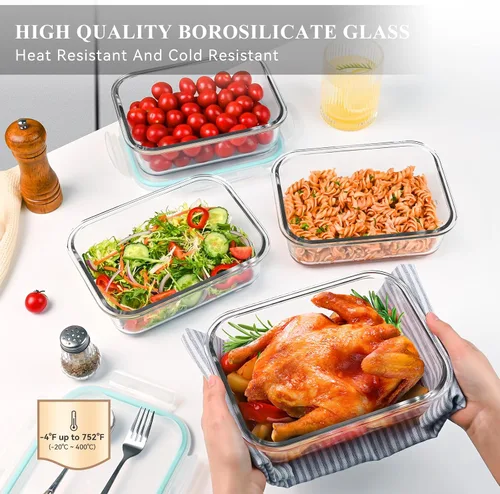 Miniatura 2 de GEHE Paquete de 4 recipientes grandes de vidrio de almacenamiento de alimentos de 52 onzas con tapas, recipientes de vidrio para preparación