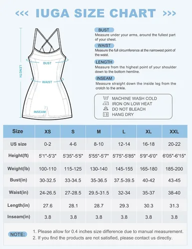 Miniatura 6 de Vestido de tenis IUGA para mujer, vestido para entrenamiento y ejercicio con almohadillas de brasier y shorts, deportivo, de golf
