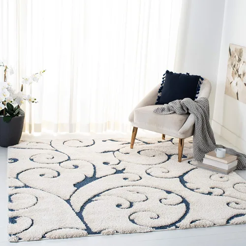Miniatura 28 de SAFAVIEH - Alfombra de la colección Florida Shag - 10 pies redonda, color crema y beige, diseño de pergamino, no suelta pelusa y fácil de limpiar